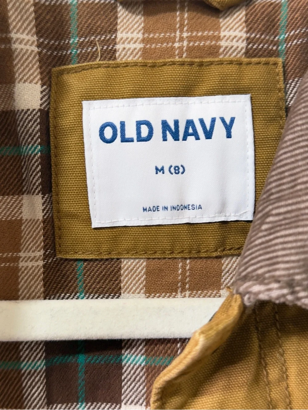 Size 8 Medium Old Navy Brown Kids' Canvas Jacket with Dark Brown Corduroy Collar